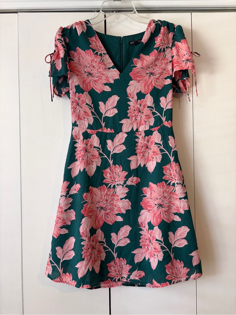 J. Crew Teal Dress with Pink Floral Print